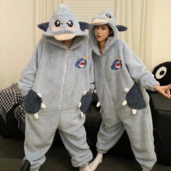 Pyjama à capuche épais pour hommes et femmes, combinaison de Couple motif requin dessin animé Kawaii|45,89 €|OKKO MODE