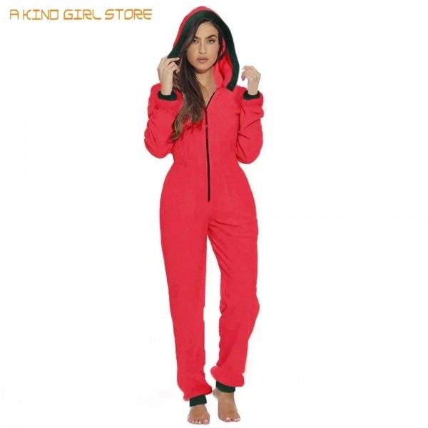 Pijama Térmico com Capuz para Mulher, Macacão Zipado.
