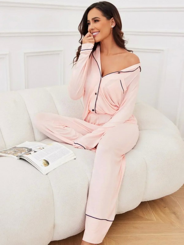 Ensemble de pyjama en satin imprimé léopard pour femme, manches longues|12,96 €|OKKO MODE