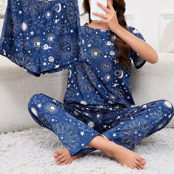 Pyjama 3 pièces imprimé cœur pour femmes, vêtements de nuit confortables|18,89 €|OKKO MODE