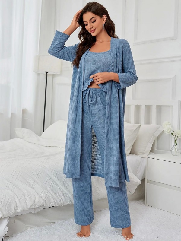 Ensemble de pyjama monochrome pour femme, haut en fibre de laitue et pantalon Wstring|20,99 €|OKKO MODE