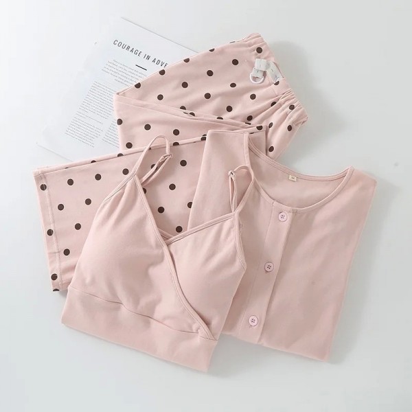 Pyjama 3 pièces en coton pour femmes, vêtements de nuit confortables