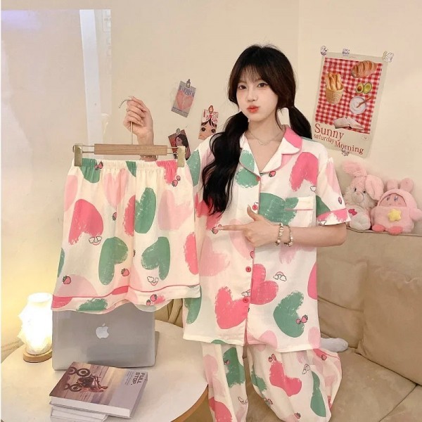 Ensemble pyjama 3 pièces pour femme, cardigan à revers et jupe courte