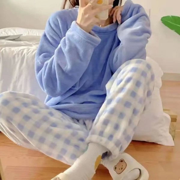 Ensemble de Pyjama Chaud pour Femme, Vêtements de Nuit d'Hiver