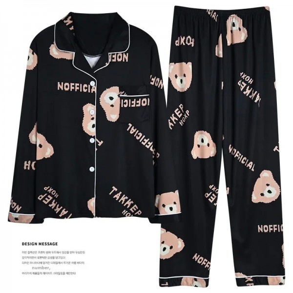 Ensembles de pyjama à manches longues pour femmes, style coréen revers trempé automne hiver