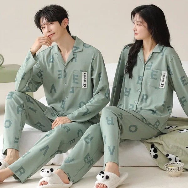 Pyjama en Coton à Manches pour Homme et Femme, Ensemble de 2 Pièces avec Pantalon