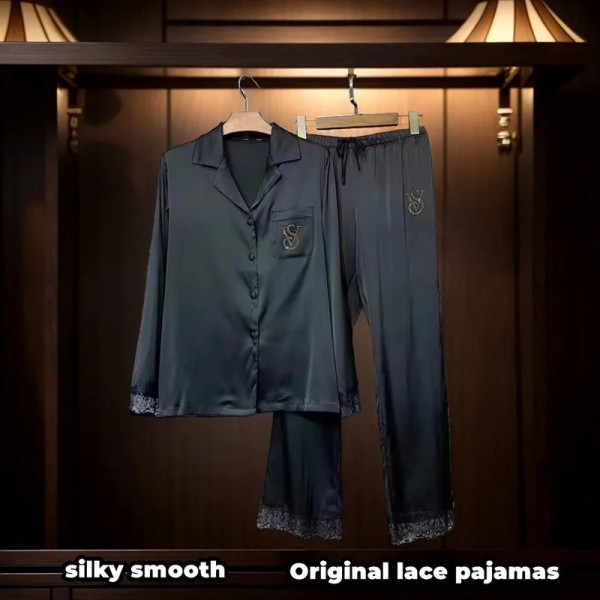 Pyjama deux pièces en satin de dentelle sexy pour femmes