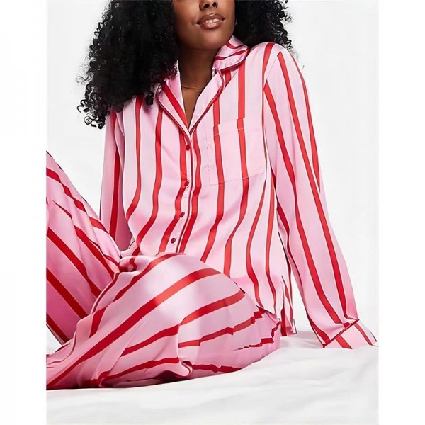 Pink Striped Sleepwear for Women, Long Sleeve and Pants Sets|26,09 €|OKKO MODE