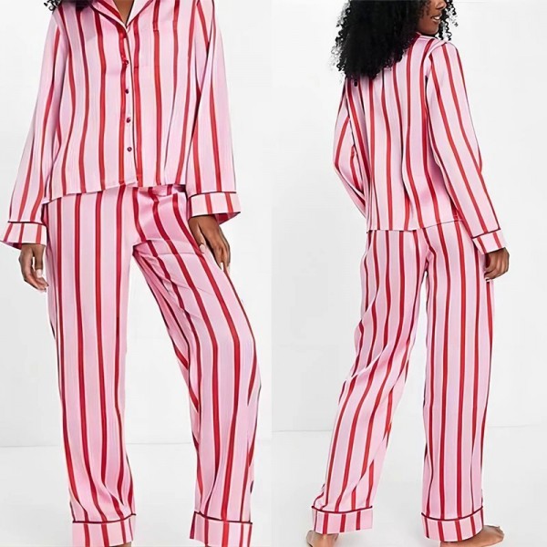 Pink Striped Sleepwear for Women, Long Sleeve and Pants Sets|26,09 €|OKKO MODE