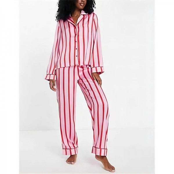 Pink Striped Sleepwear for Women, Long Sleeve and Pants Sets|26,09 €|OKKO MODE