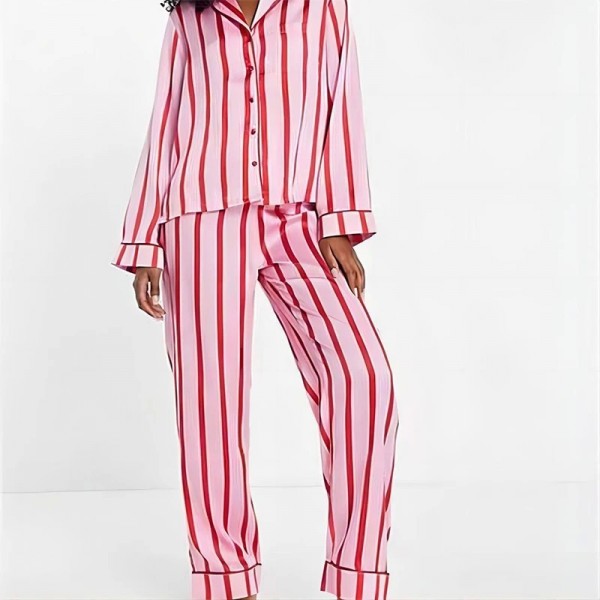 Pink Striped Sleepwear for Women, Long Sleeve and Pants Sets|26,09 €|OKKO MODE