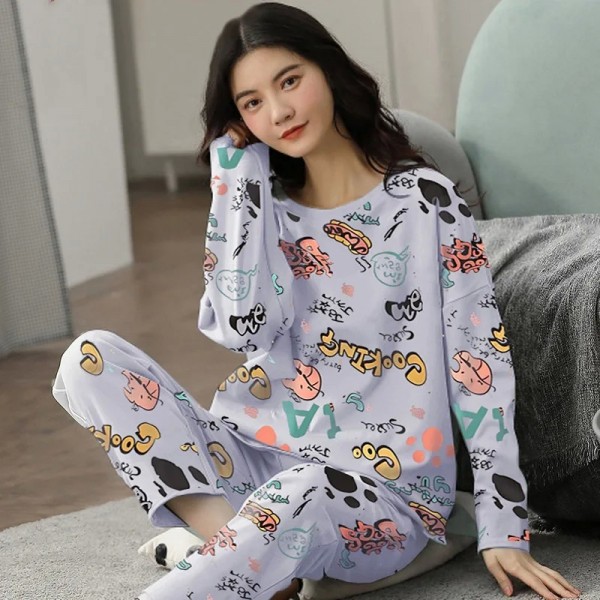 Ensemble de pyjama deux pièces à manches longues pour femmes, motif dessin animé|1,96 €|OKKO MODE