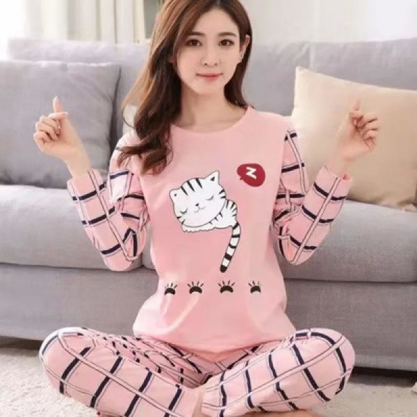 Ensemble de pyjama deux pièces à manches longues pour femmes, motif dessin animé|1,96 €|OKKO MODE