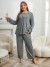 Ensemble de pyjama monochrome pour femme, haut à manches longues et pantalon volanté | 12,96 $ | OKKO MODE