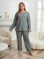 Ensemble de pyjama monochrome pour femme, haut à manches longues et pantalon volanté | 12,96 $ | OKKO MODE