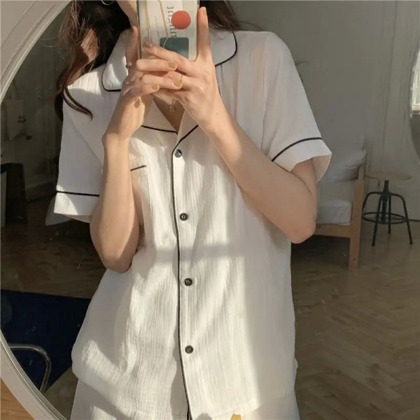 Vêtements de nuit en coton coréen pour femmes, pyjama femme 2 pièces