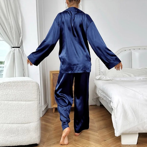 Pyjama décontracté en satin pour femmes, manches longues et col à revers|7,92 €|OKKO MODE