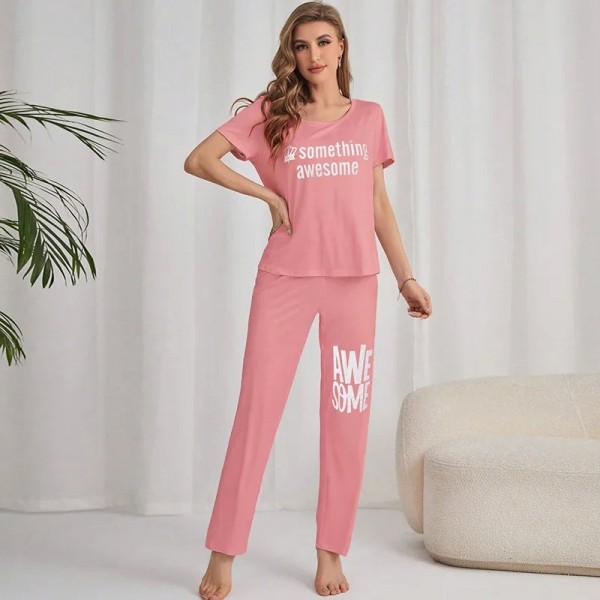 Pyjama imprimé 2 pièces pour femme, vêtements d'intérieur à manches courtes|7,92 €|OKKO MODE