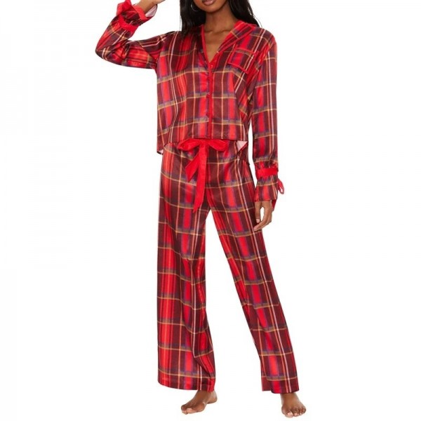 Ensemble de pyjama à carreaux vintage, chemise boutonnée et pantalon assorti|18,89 €|OKKO MODE