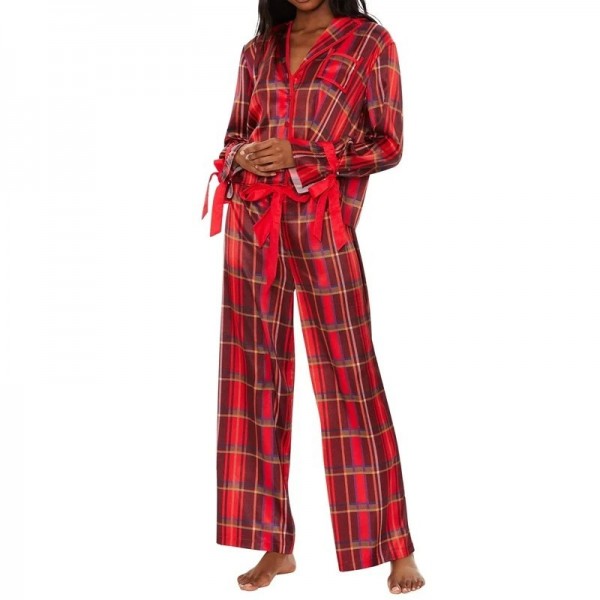 Ensemble de pyjama à carreaux vintage, chemise boutonnée et pantalon assorti|18,89 €|OKKO MODE