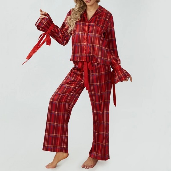 Ensemble de pyjama à carreaux vintage, chemise boutonnée et pantalon assorti|18,89 €|OKKO MODE