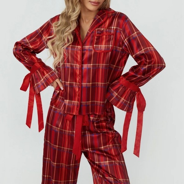 Ensemble de pyjama à carreaux vintage, chemise boutonnée et pantalon assorti|18,89 €|OKKO MODE