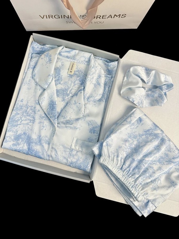 Ensemble de pyjama en faux satin avec short, vêtements de nuit décontractés