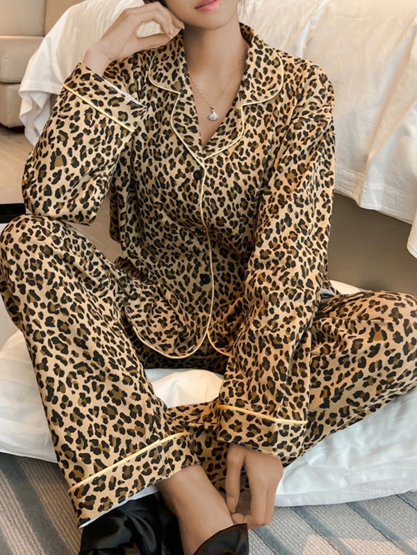 Ensemble cardigan et pantalon léopard femme, vêtements maison sexy luxe