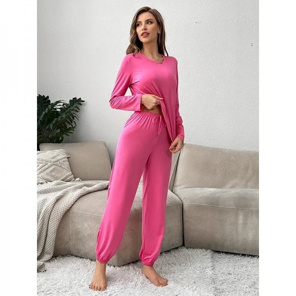 Ensemble de pyjamas à manches longues pour femmes, vêtements de nuit monochromes|20,69 €|OKKO MODE