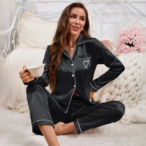 Pyjama Brodé à Manches Longues pour Femme, Ensemble de 2 Pièces, Pantalon Long Style Victorien|4,94 €|OKKO MODE