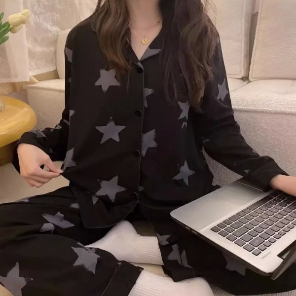 Ensemble de vêtements de détente à imprimé étoile noire pour femmes, pyjama coréen|8,00 €|OKKO MODE