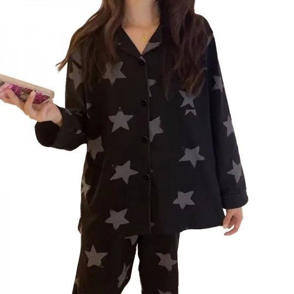 Ensemble de vêtements de détente à imprimé étoile noire pour femmes, pyjama coréen|8,00 €|OKKO MODE