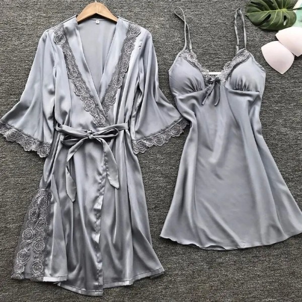 Ensemble de pyjamas en satin pour femmes, robe en dentelle et vêtements de nuit imbibés|416 033,99 €|OKKO MODE