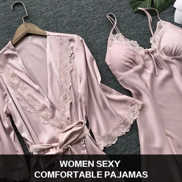 Ensemble de pyjamas en satin pour femmes, robe en dentelle et vêtements de nuit imbibés|416 033,99 €|OKKO MODE