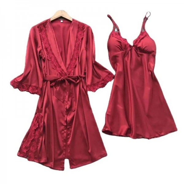 Ensemble de pyjamas en satin pour femmes, robe en dentelle et vêtements de nuit imbibés|416 033,99 €|OKKO MODE