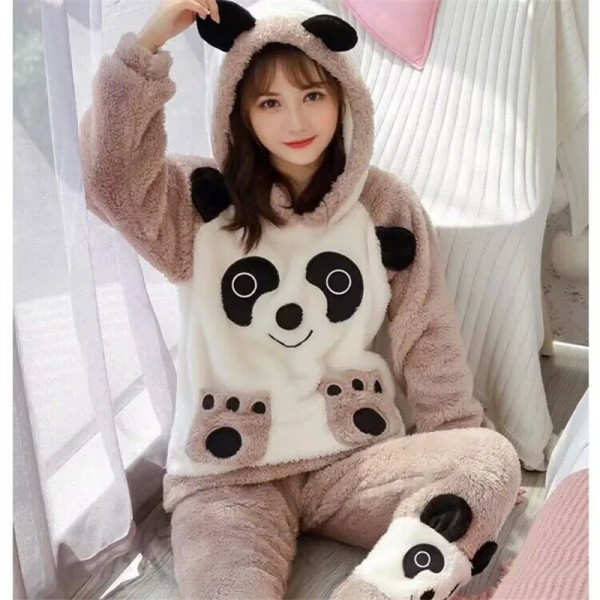 Ensemble de pyjamas à capuche et manches longues pour femmes, tenue 2 pièces avec impression mignonne|12,88 €|OKKO MODE