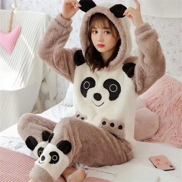 Ensemble de pyjamas à capuche et manches longues pour femmes, tenue 2 pièces avec impression mignonne|12,88 €|OKKO MODE