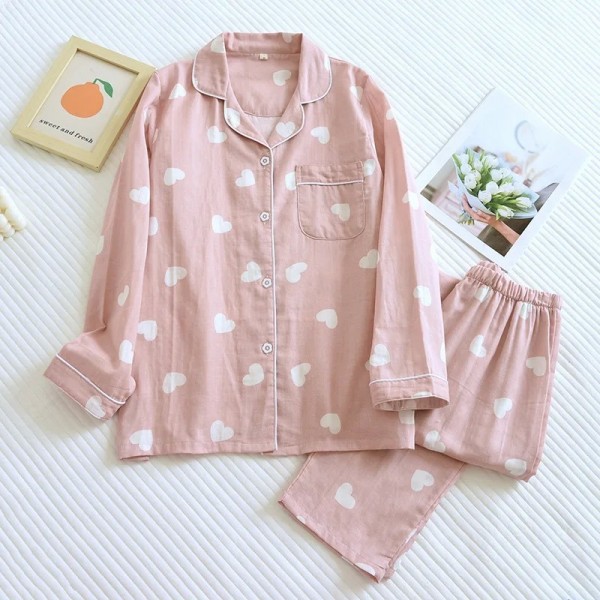Ensemble de pyjama deux pièces 100 coton pour femme, pantalon à manches longues doux Love Lovely
