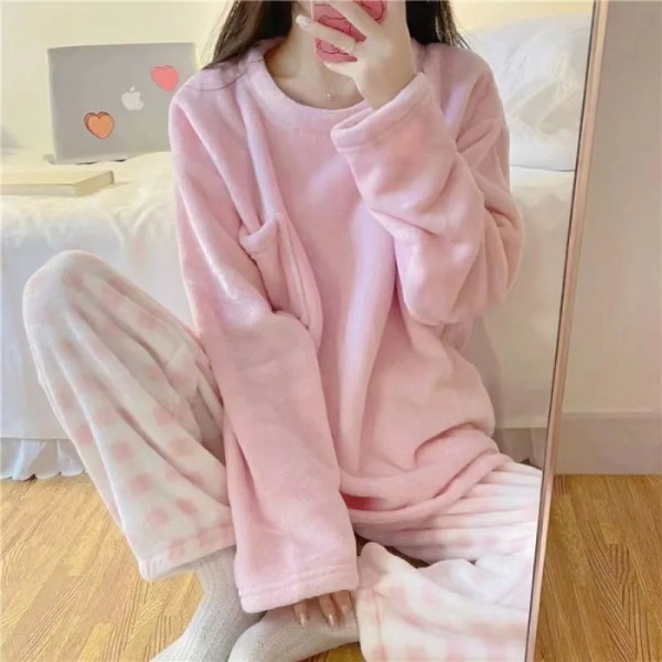 Ensemble de pyjama 2 pièces à manches longues pour femmes, imprimé mignon, vêtements en peluche|8,05 €|OKKO MODE