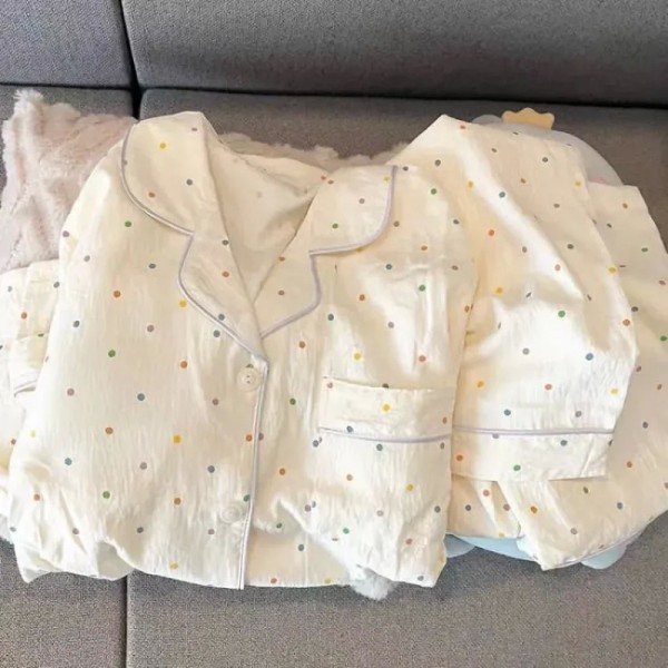 Ensemble de pyjama imprimé à pois pour femmes, haut et pantalon assortis