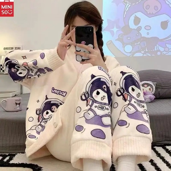 Ensemble de pyjama en velours épaissi pour femme, vêtements d'intérieur chauds et confortables