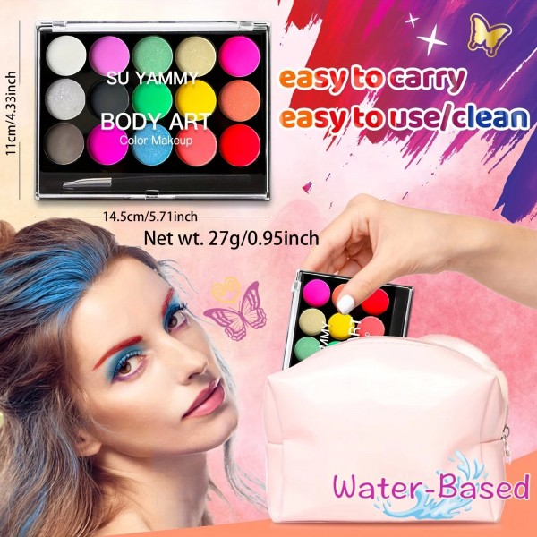 Palette de maquillage activée à l'eau, peinture pour le visage et le corps, soluble dans l'eau - 15 couleurs|1,96 €|OKKO MODE