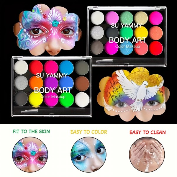 Palette de maquillage activée à l'eau, peinture pour le visage et le corps, soluble dans l'eau - 15 couleurs|1,96 €|OKKO MODE