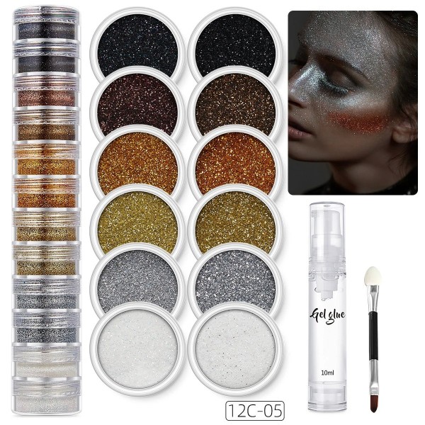 Gel pailleté pour visage et corps, 12 teintes brillantes - maquillage cosmétique coloré|6,29 €|OKKO MODE