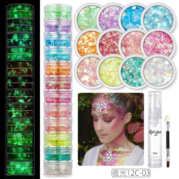 Gel pailleté pour visage et corps, 12 teintes brillantes - maquillage cosmétique coloré|6,29 €|OKKO MODE