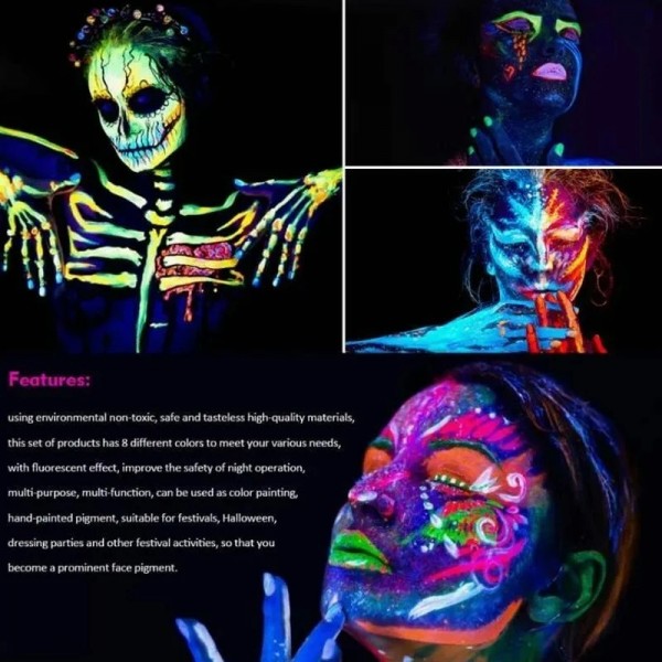 Peinture UV Glow Fluorescente pour Body Art, Robe de Barrage d'Halloween|1,96 €|OKKO MODE