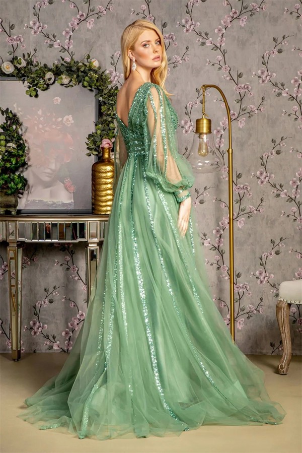 Jessica-Robe de Soirée Verte à Paillettes pour Femme, Robes de Bal à Manches sulf, Robes de Soirée de Mariage, Robes de Soirée F|159,15 €|OKKO MODE