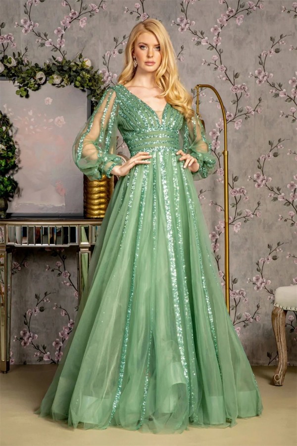 Jessica-Robe de Soirée Verte à Paillettes pour Femme, Robes de Bal à Manches sulf, Robes de Soirée de Mariage, Robes de Soirée F|159,15 €|OKKO MODE