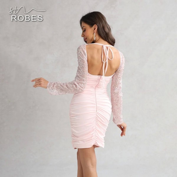 Robe de Soirée Élégante en Dentelle pour Femme, Col en V, Manches sulf, Sans Bretelles, Dos aux, Mini, Sexy, Nouvelle Collection|20,09 €|OKKO MODE