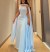Light Blue Strapless Pleated Evening Gown - Personalized Floor Length Sexy Dress for Women | $128.73 | OKKO MODE